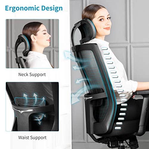 mfavour Ergonomic Office Chair Back Support Desk Chair Adjustable Executive Mesh Chair Armrest Headrest Swivel Home Office Chair with Wheels for Work (Black)