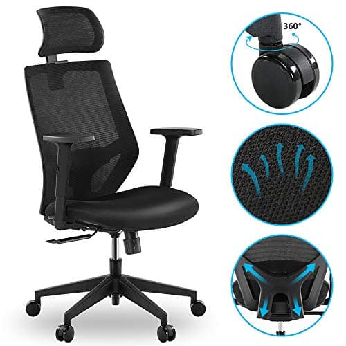 Ergonomic Office Chair, Mesh Chair with Lumbar Support, Tribesigns High Back Desk Chair with Breathable Mesh, Thick Seat Cushion, Adjustable Armrest, Backrest and Headrest