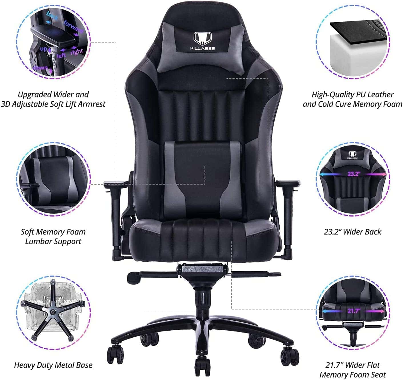 Features Killabee Big And Tall Gaming Chair