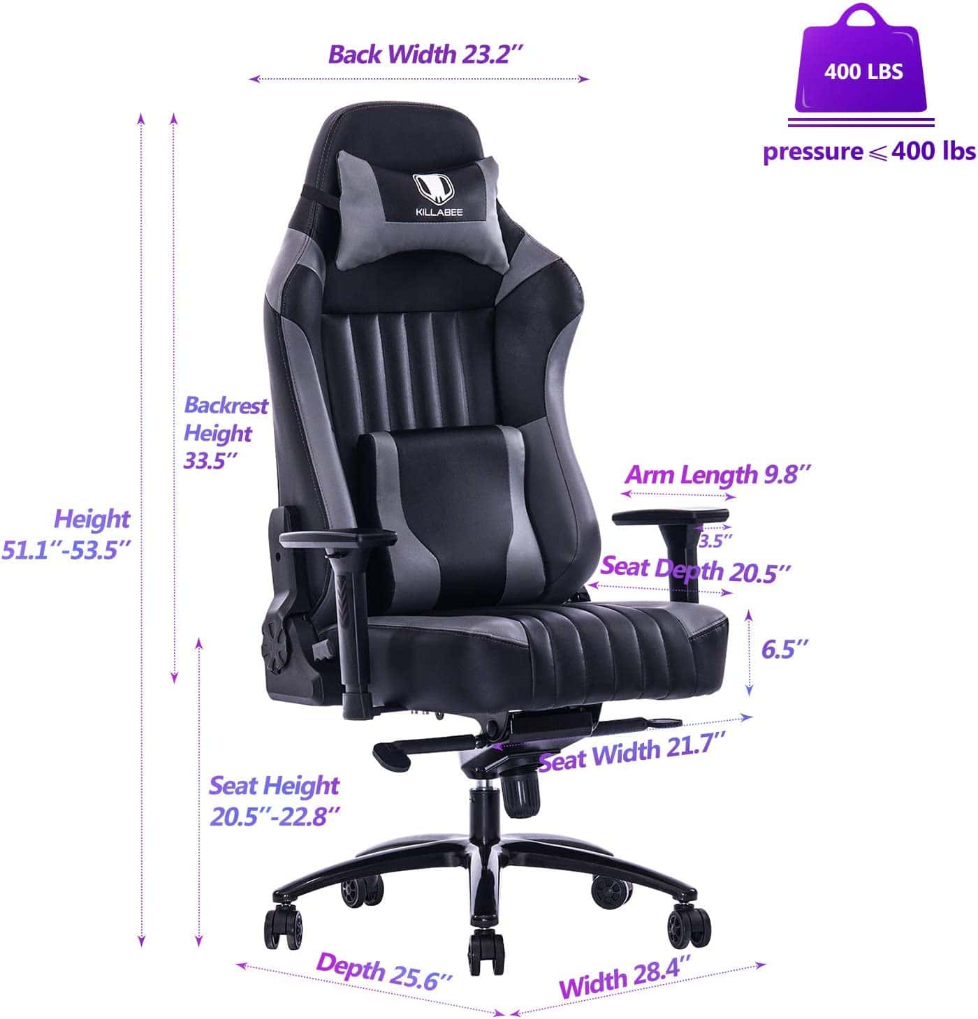 Killabee Big and Tall Gaming Chair Measurements